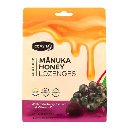 Comvita 麥盧卡蜂蜜潤喉糖,含接骨木萃取+維生素C,40顆潤喉糖