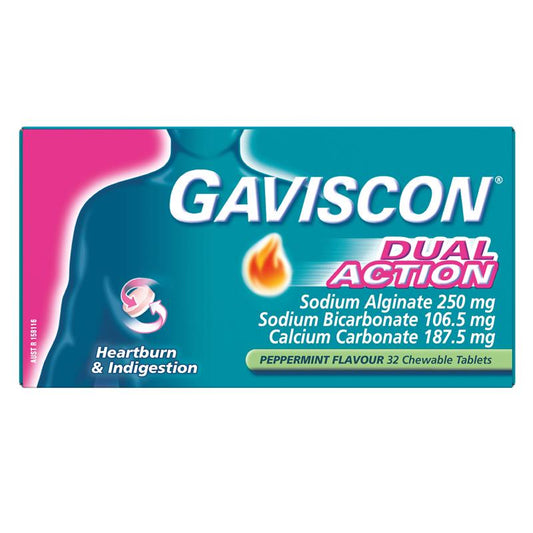 Gaviscon 緩解胃灼熱和消化不良 雙效薄荷味咀嚼片32 片裝