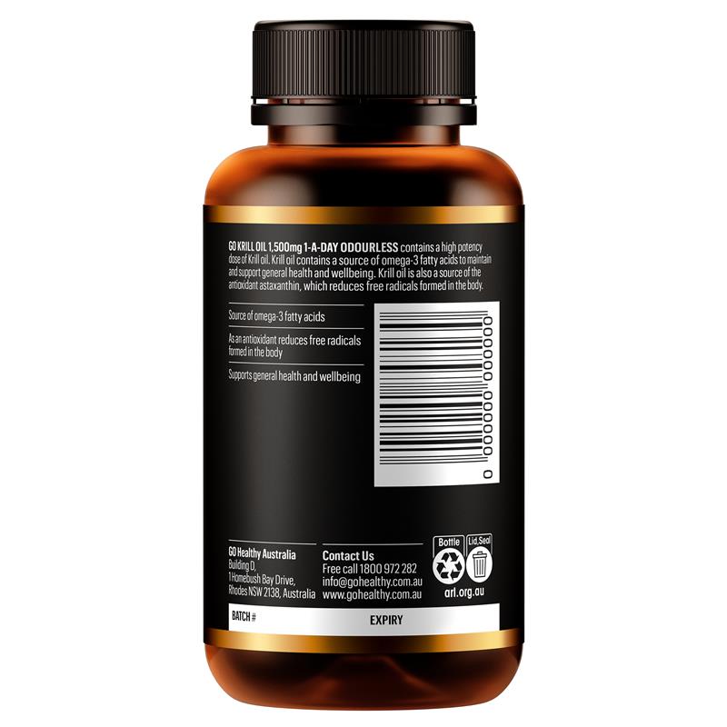 GO Healthy 磷蝦油 1,500 毫克 每日一次 無味 60 粒軟膠囊