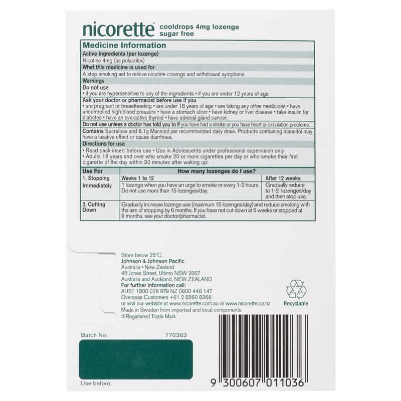 Nicorette 無糖尼古丁加強錠劑冰薄荷 20 包 (戒菸)