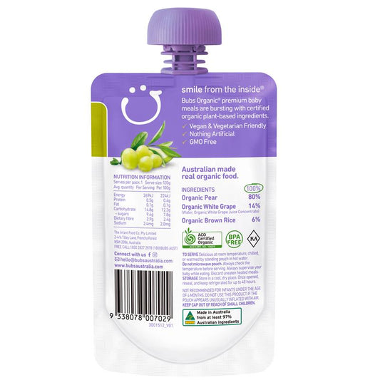 Bubs 有機梨和白葡萄 4 個月+ 120g