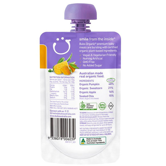 Bubs 有機甜玉米南瓜和奇亞籽 6 個月+ 120g