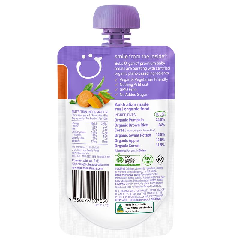 Bubs 有機紅薯胡蘿蔔南瓜 4 個月+ 120g