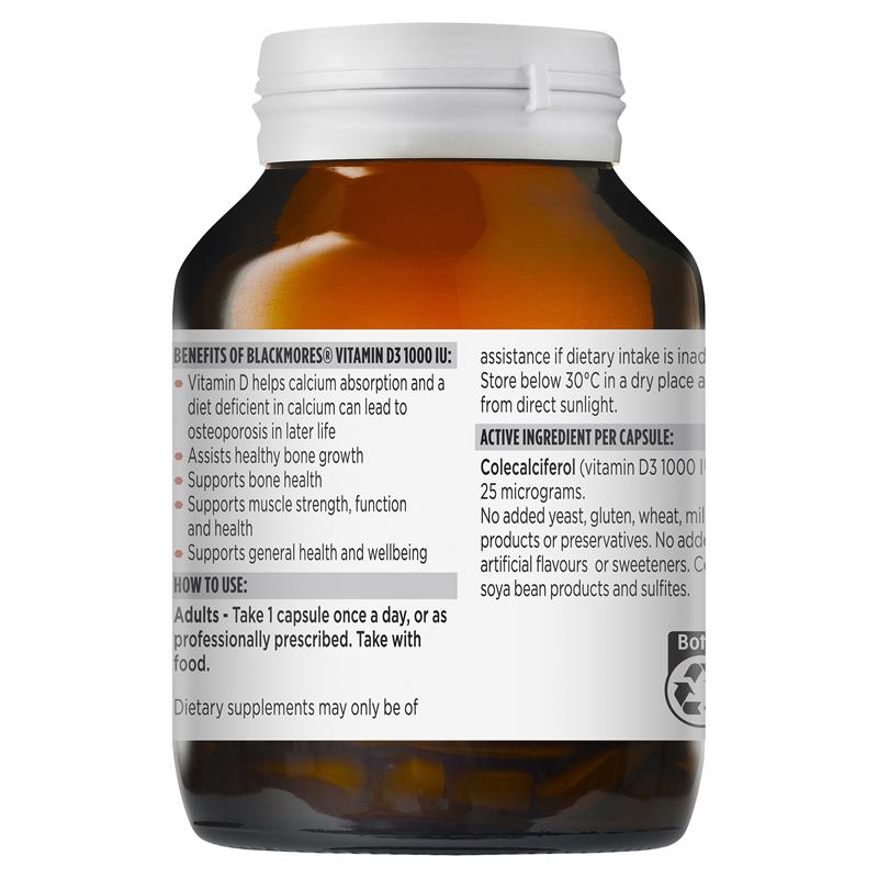 Blackmores 維生素 D3 1000IU 一天一粒 200 粒膠囊(骨骼健康)