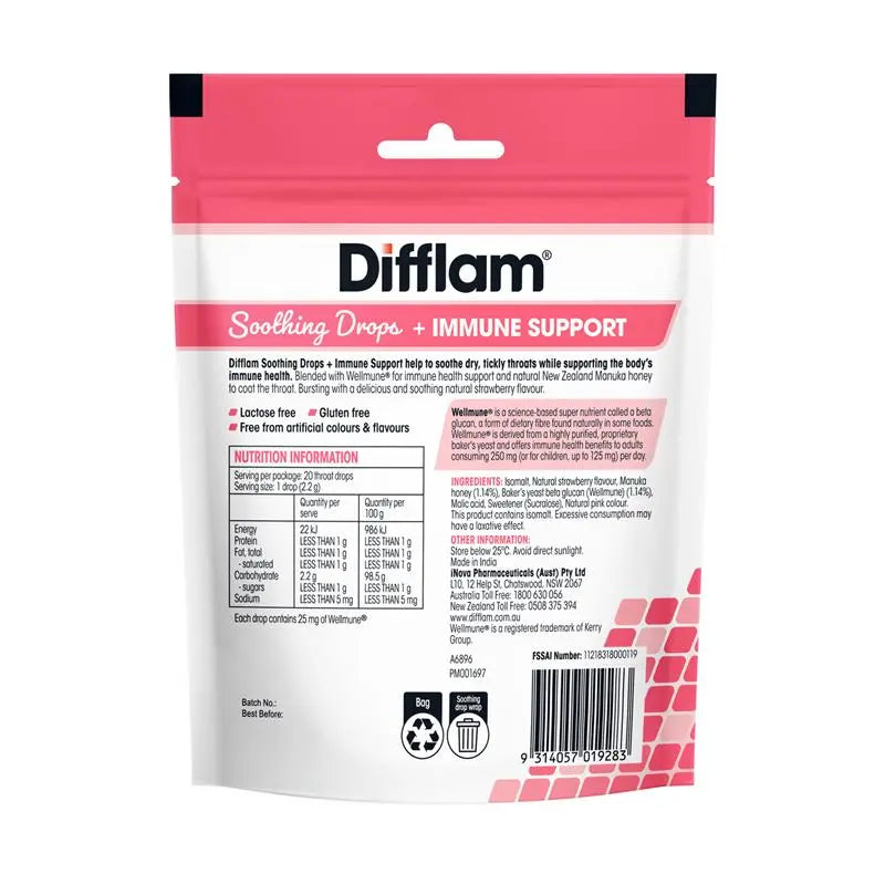 Difflam 舒緩潤喉糖 + 免疫支持 20 顆 草莓口味
