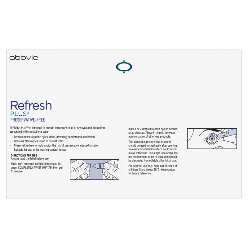 Refresh 滴眼液  0.4ml x60 (無防腐劑)緩解眼睛乾澀隱形眼鏡佩戴不適