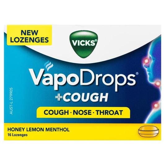 Vicks VapoDrops + 蜂蜜檸檬薄荷 16 顆含片(緩解咳嗽舒緩喉嚨痛)