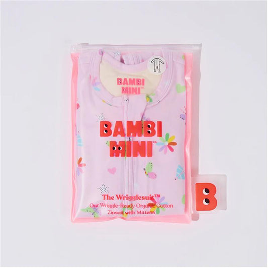 Bambi Mini Co.  認證有機棉拉鍊套裝 0-3 個月 Wrigglesuit 粉色