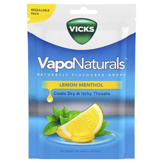 Vicks VapoNaturals 檸檬薄荷潤喉糖 19 顆天然風味 70 克