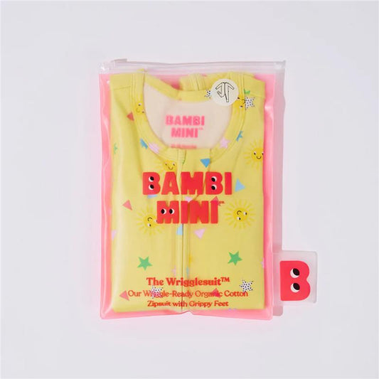 Bambi Mini Co.  認證有機棉拉鍊套裝 6 -12 個月 Elfin 黃色（帶抓地力腳）
