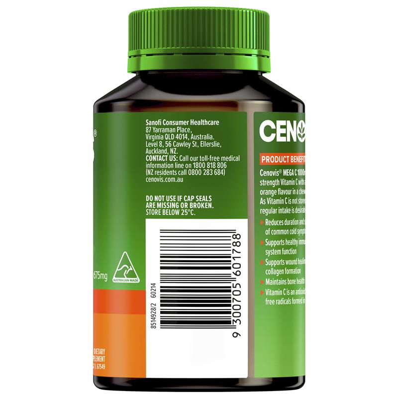 Cenovis 超級維生素 C 免疫支持 1000 毫克 - 60 粒橙味咀嚼片
