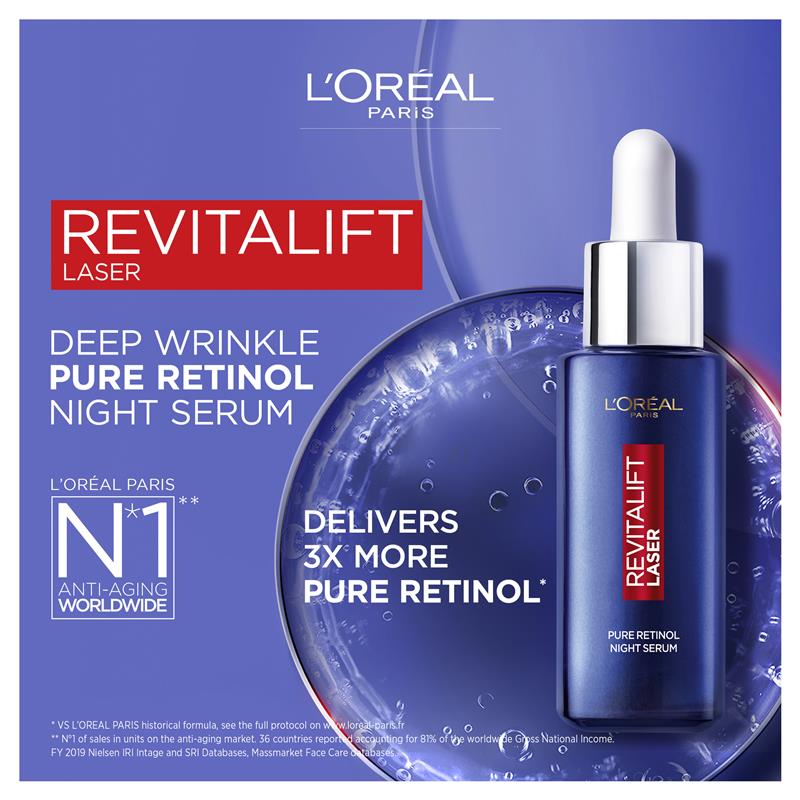 L'Oreal Paris Revitalift 激光(鐳射)高濃度無痕(純視黃醇)精華液  30ml