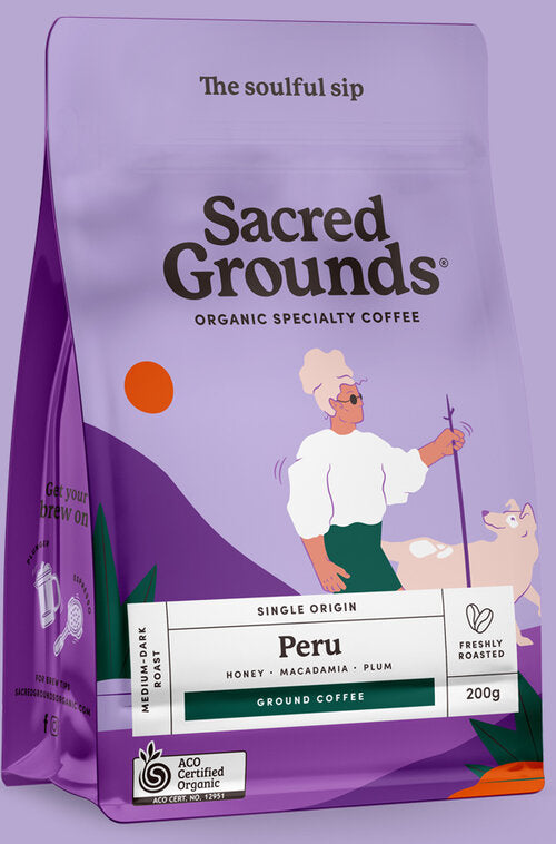 Sacred Grounds 有機秘魯單一產研磨咖啡粉 200g(巧克力蜂蜜烤堅果味)