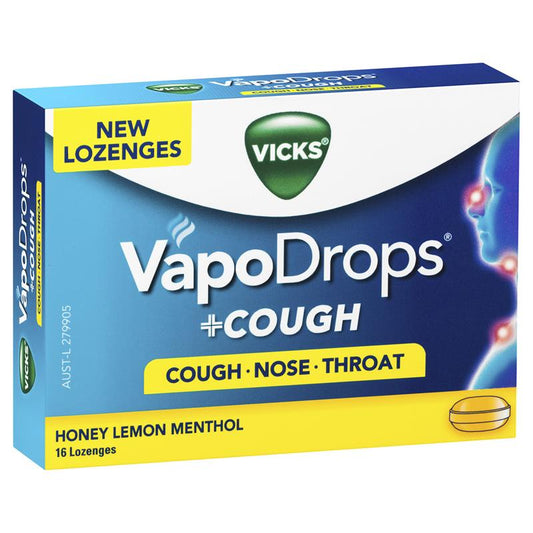 Vicks VapoDrops + 蜂蜜檸檬薄荷 16 顆含片(緩解咳嗽舒緩喉嚨痛)