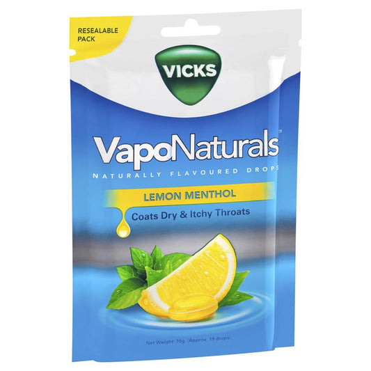 Vicks VapoNaturals 檸檬薄荷潤喉糖 19 顆天然風味 70 克