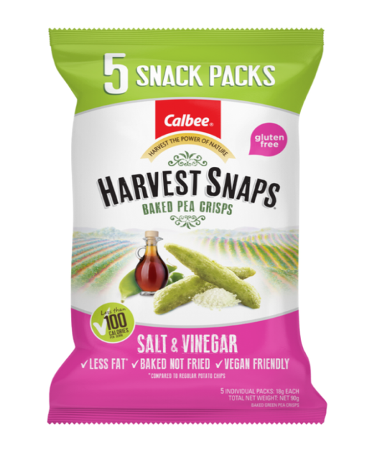 Calbee Harvest Snaps 鹽醋豌豆烤薯片 5 包裝 (少於 100 卡路里)